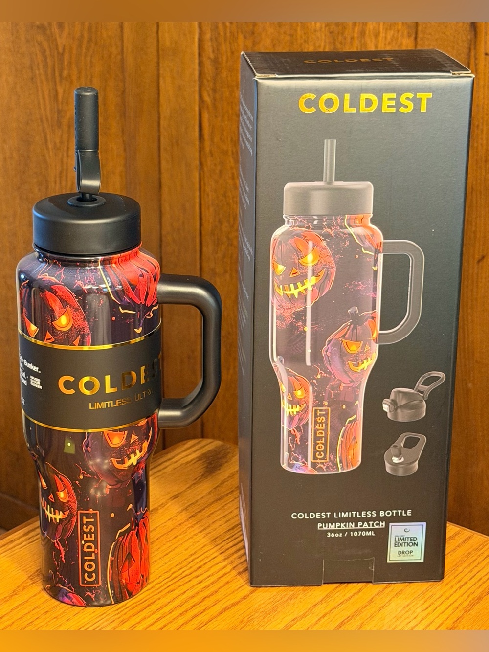 Coldest 36 oz BNIB Pumpkin Patch Insulated Bottle - Black/Orange